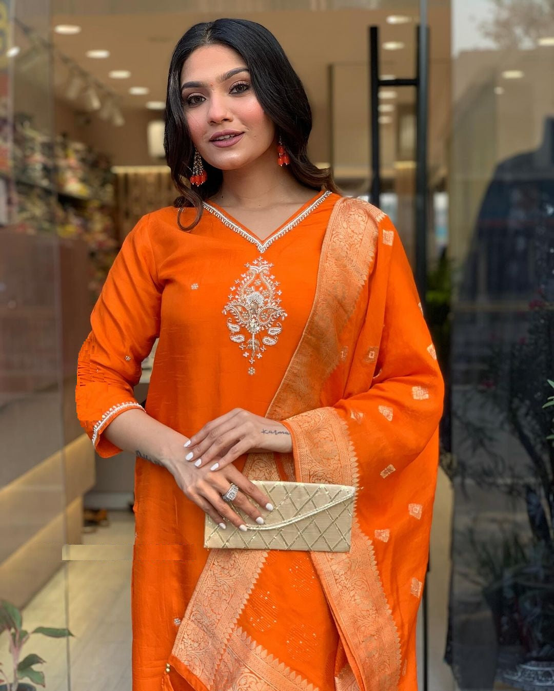 Stunning Orange Ethnic Kurta-Set