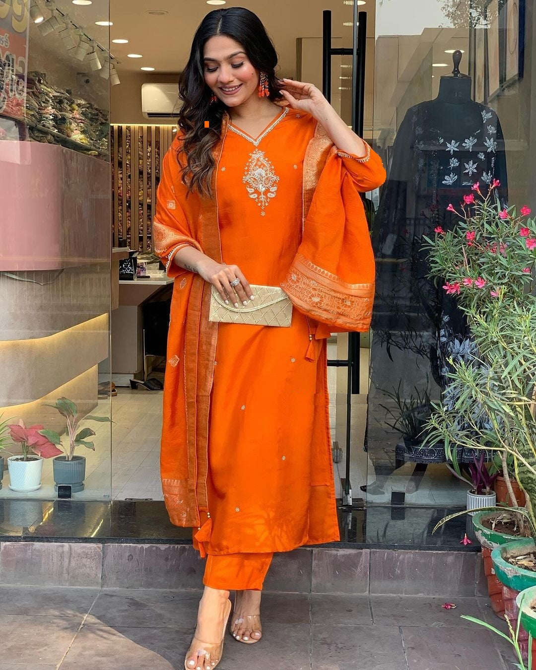 Stunning Orange Ethnic Kurta-Set