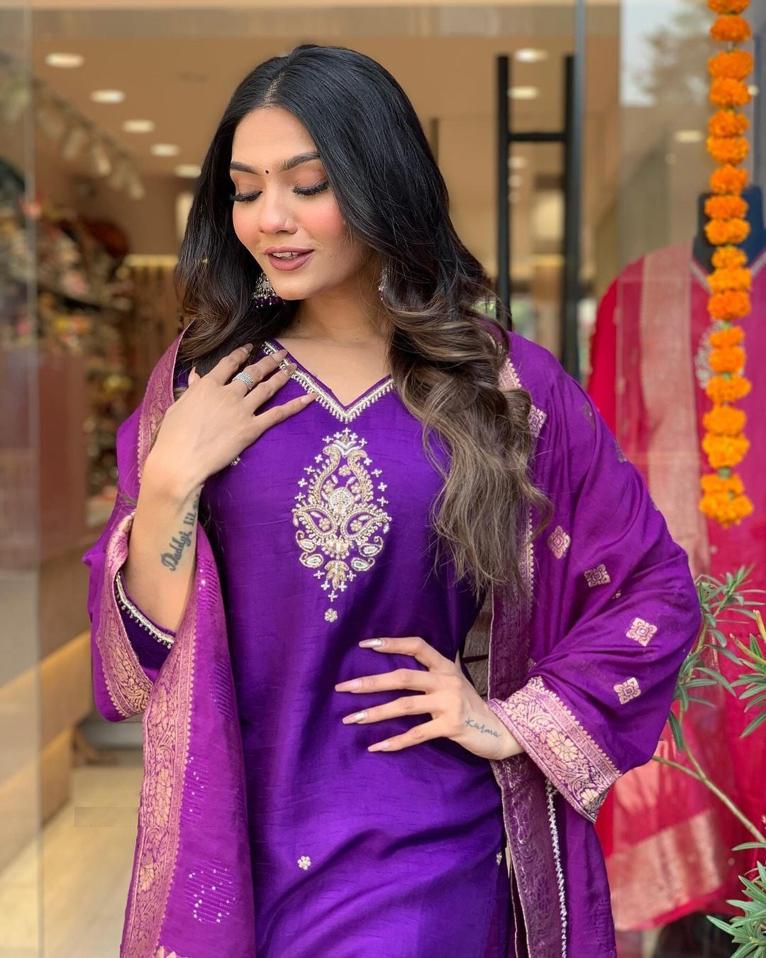 Exquisite Purple Ethnic Kurta-Set