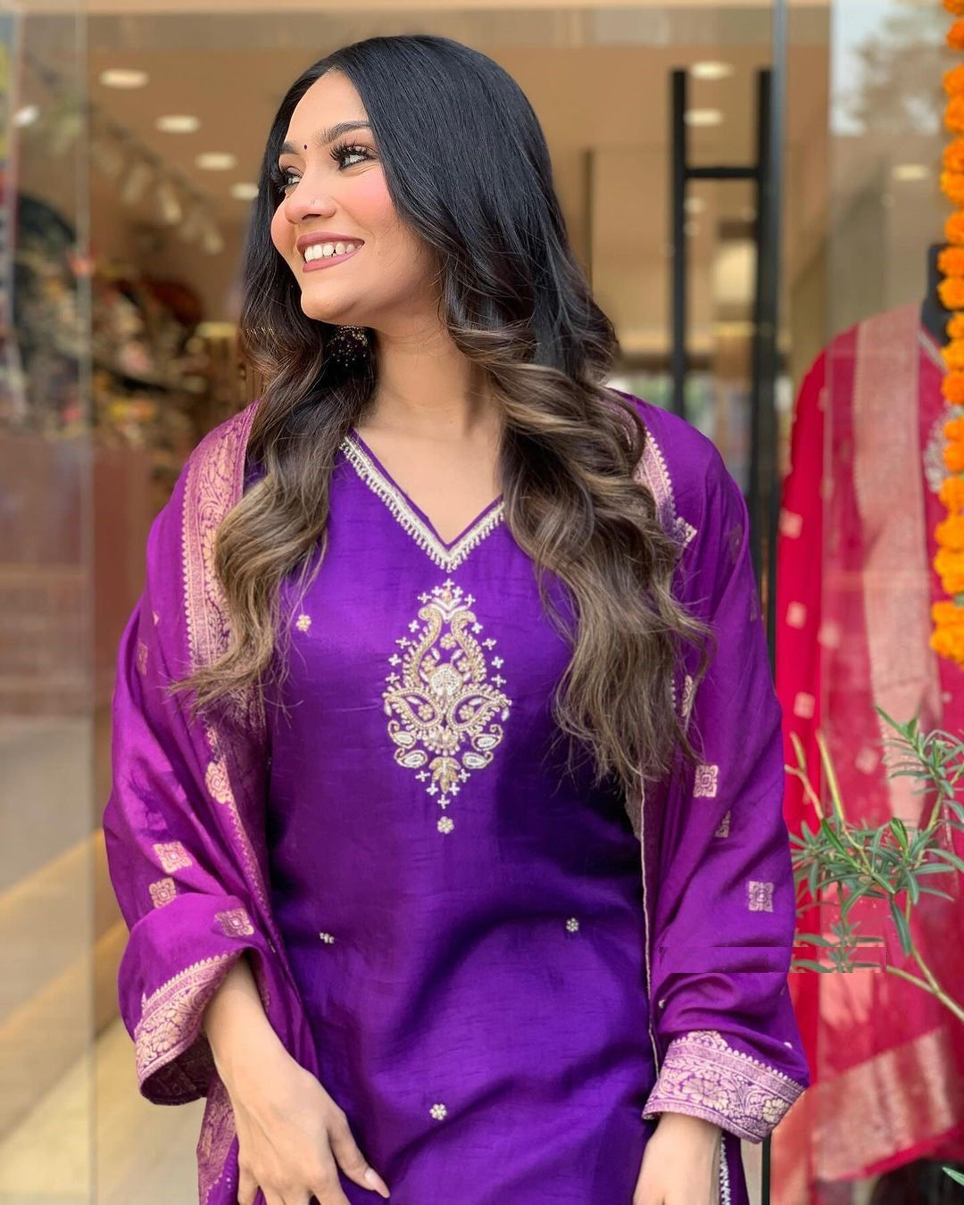 Exquisite Purple Ethnic Kurta-Set