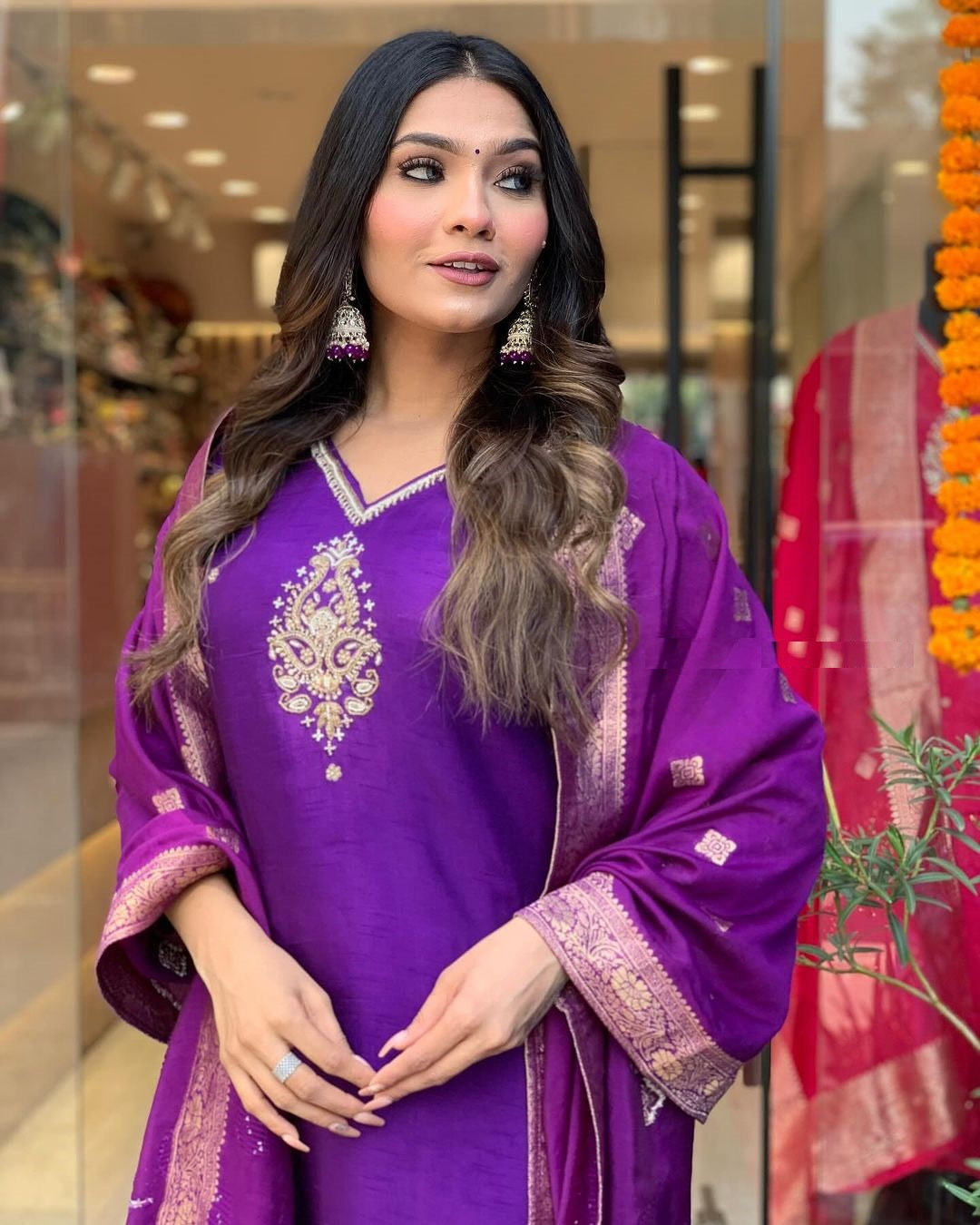 Exquisite Purple Ethnic Kurta-Set