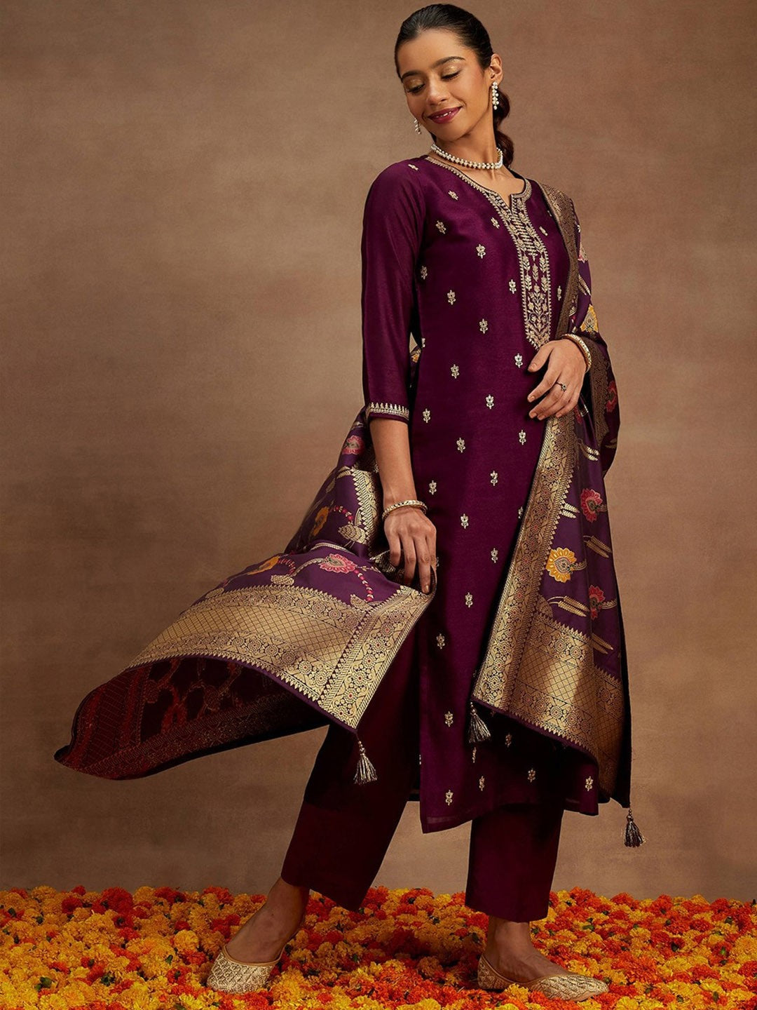 Vibrant Wine Ethnic Kurta-Set