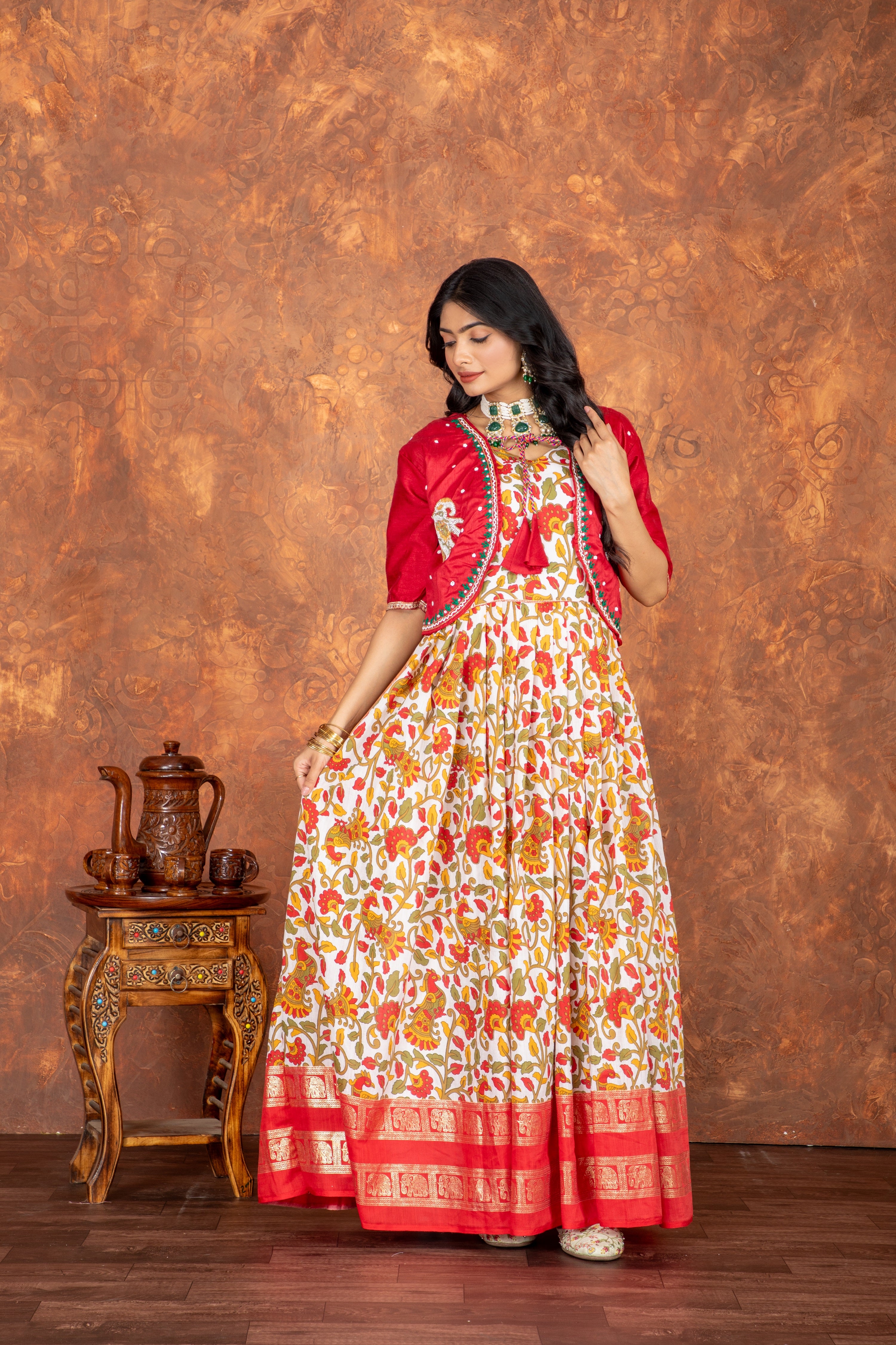 Magnificant Pure Heavy Cotton Linen Anarkali Gown With Koti