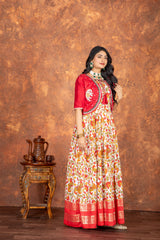 Magnificant Pure Heavy Cotton Linen Anarkali Gown With Koti