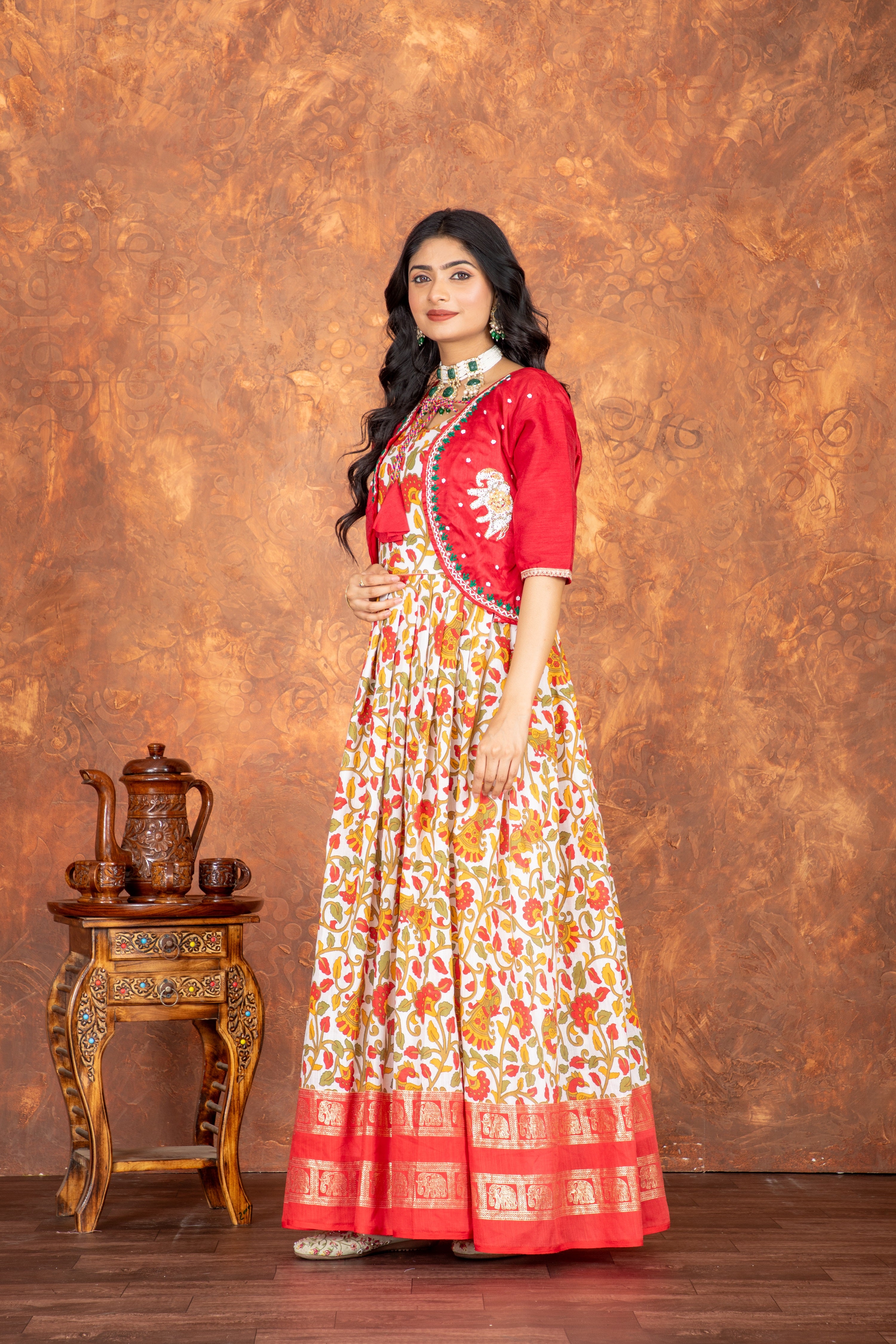 Magnificant Pure Heavy Cotton Linen Anarkali Gown With Koti