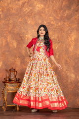 Magnificant Pure Heavy Cotton Linen Anarkali Gown With Koti