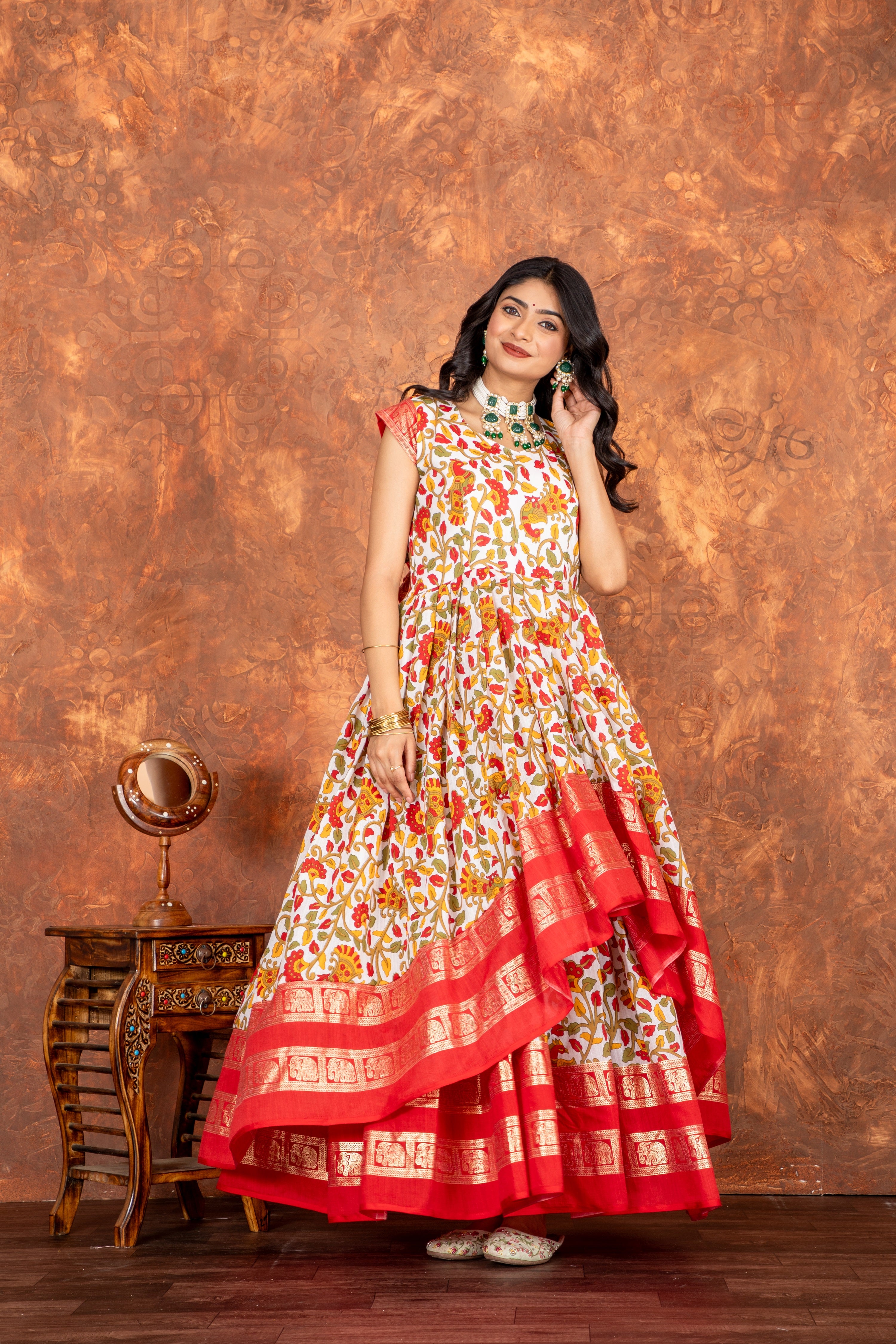 Glitzy Pure Heavy Cotton Linen Double Fair Anarkali Gown