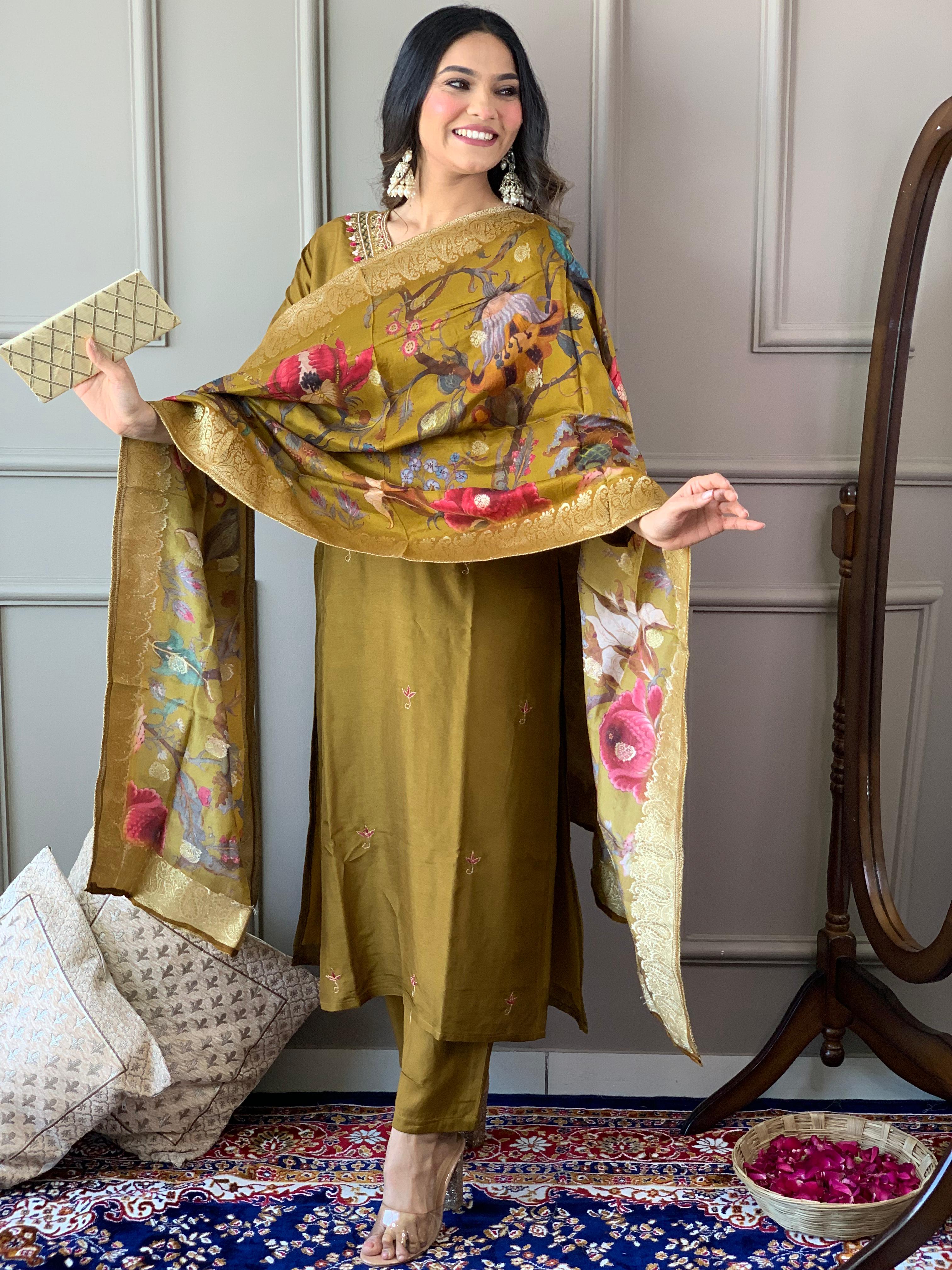 Elegant Mustard Ethnic Kurta-Set