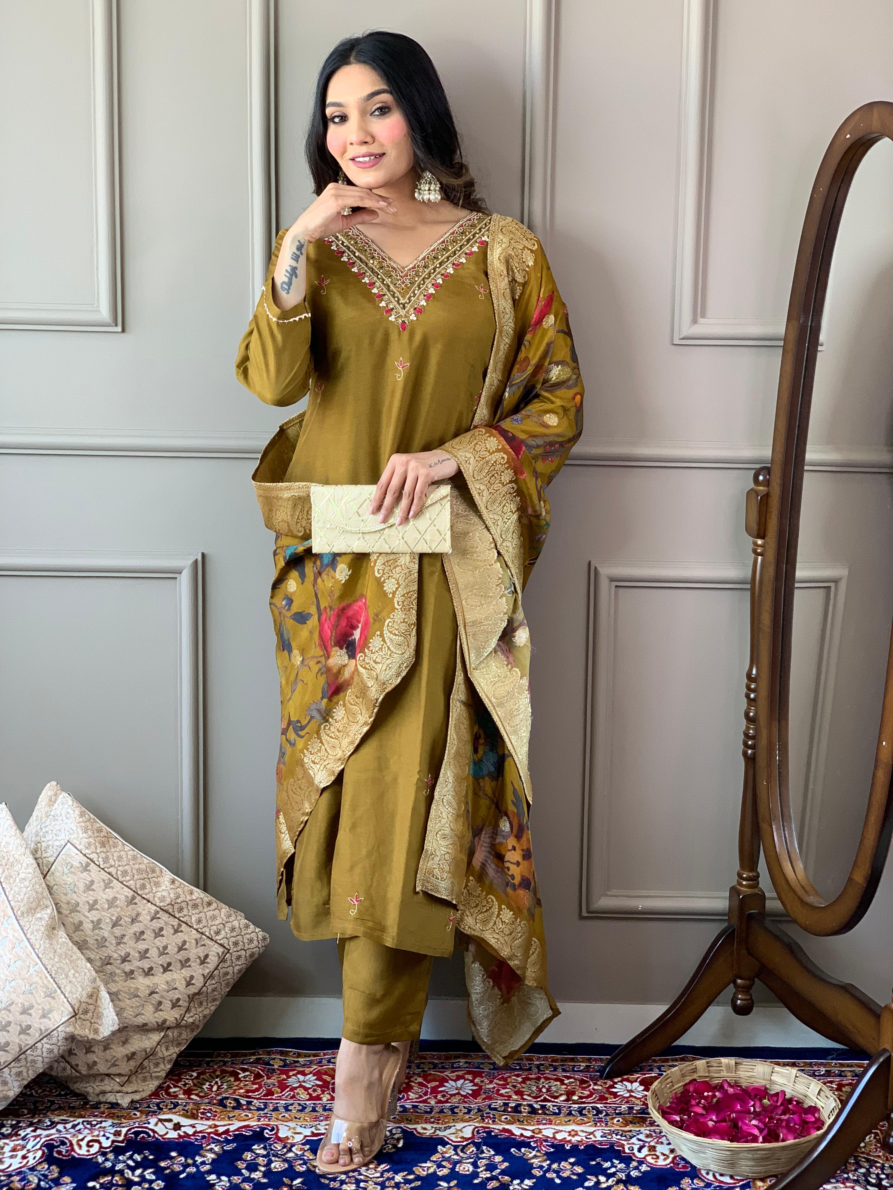 Elegant Mustard Ethnic Kurta-Set