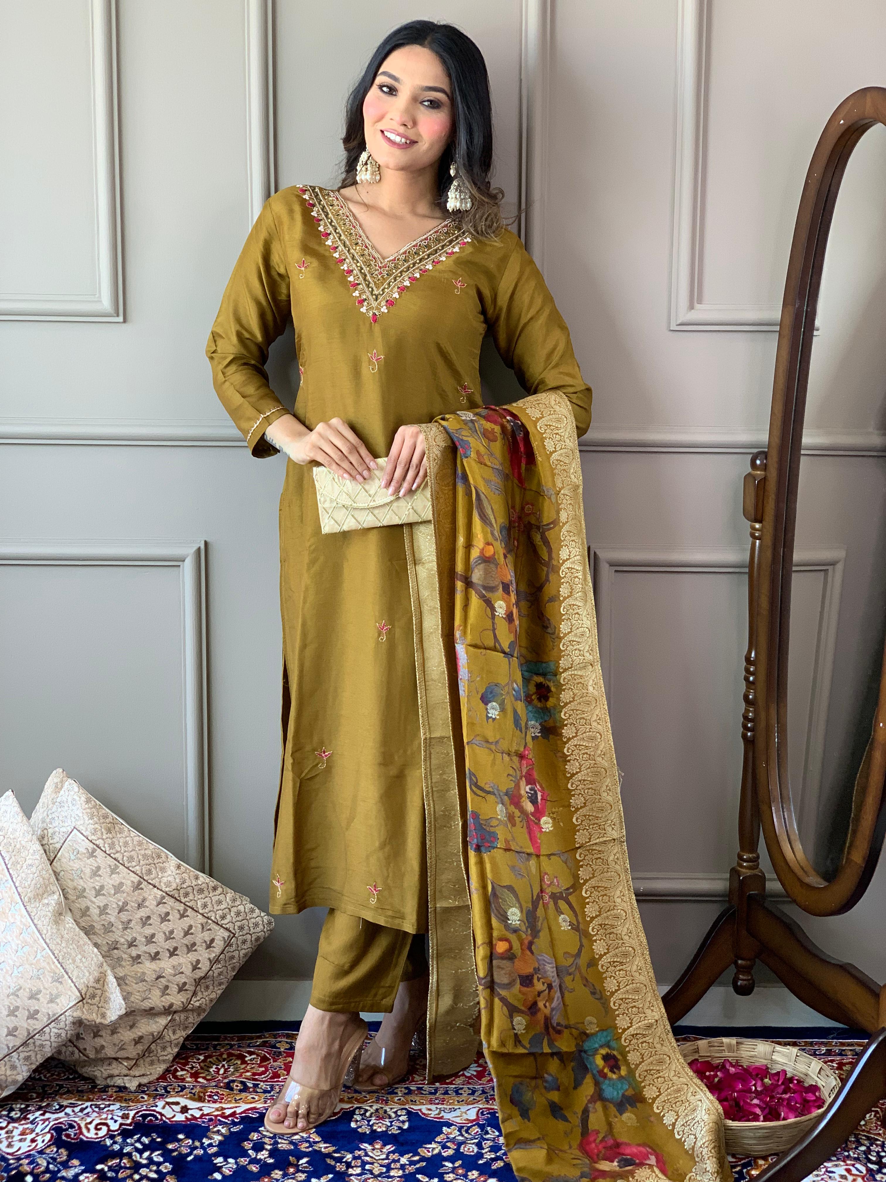 Elegant Mustard Ethnic Kurta-Set