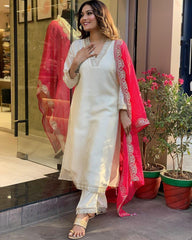 Pleasurable White Ethnic Kurta-Set