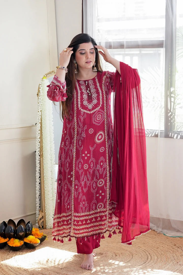 Glitzy Red Ethnic Kurta-Set