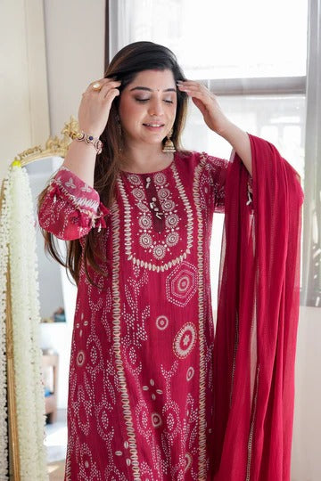 Glitzy Red Ethnic Kurta-Set