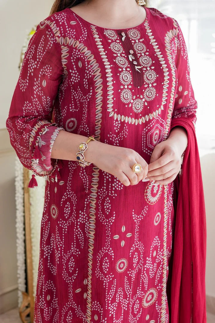 Glitzy Red Ethnic Kurta-Set