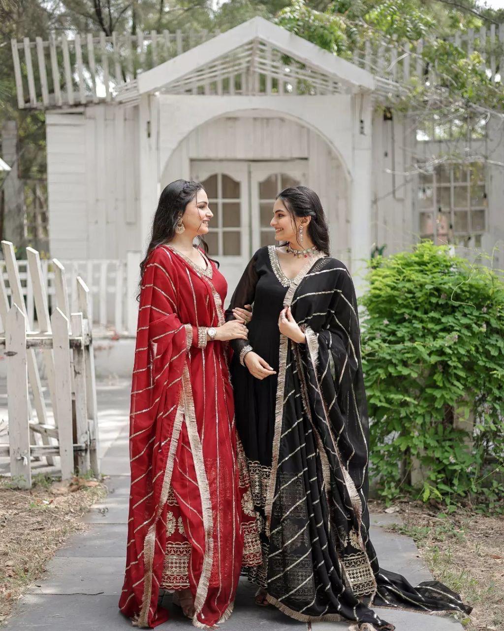 Graceful Faux Blooming with Sequins Embroidered Multi-Sequins work Gown With Dupatta