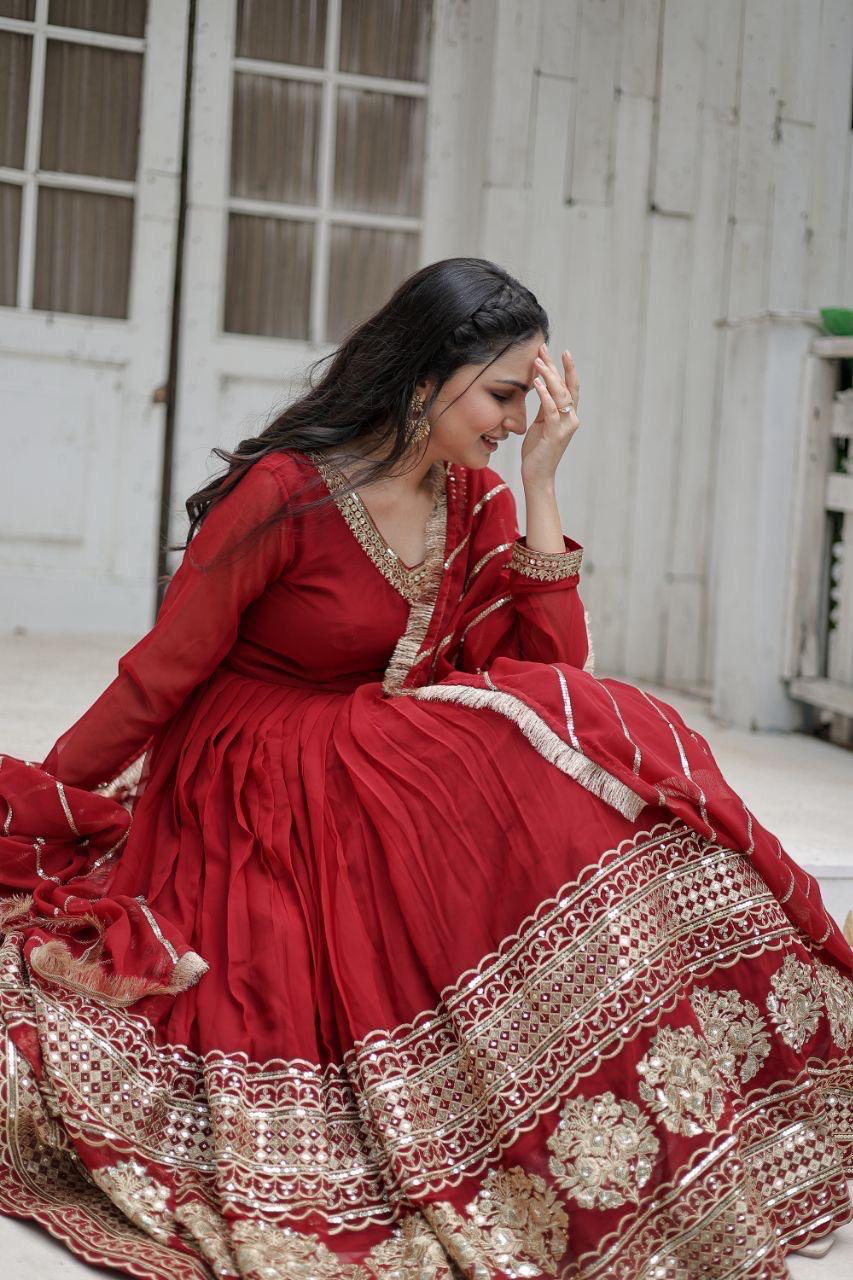 Graceful Faux Blooming with Sequins Embroidered Multi-Sequins work Gown With Dupatta