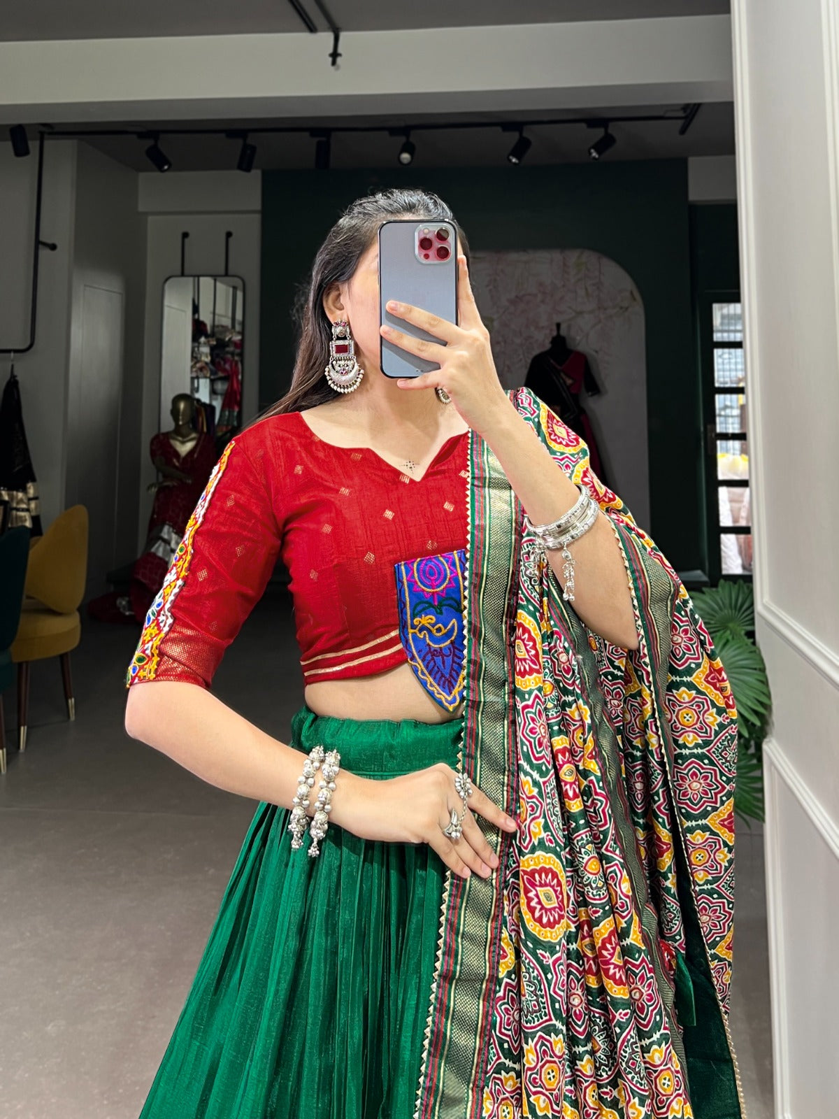 Fuchsic Dola Silk Printed With Foil Work Lehengha Choli With Dupatta