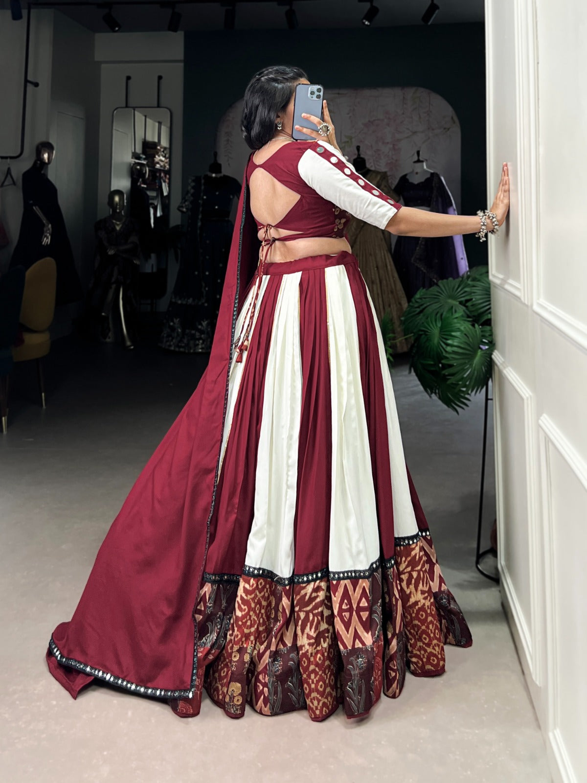 Graceful Pure Rayon Plain And Printed With Mirror Work Lace Lahengha Choli