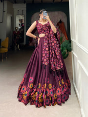 Delicate Tussar Silk Floral Print Lehengha Choli With Dupatta