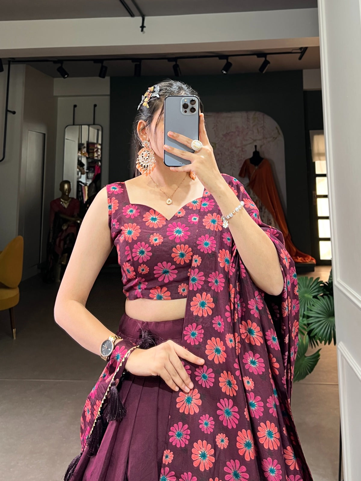 Delicate Tussar Silk Floral Print Lehengha Choli With Dupatta