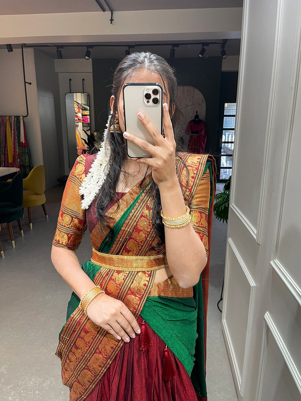 Emerald Narayan pet Zari Weaving Lehengha Choli With Dupatta