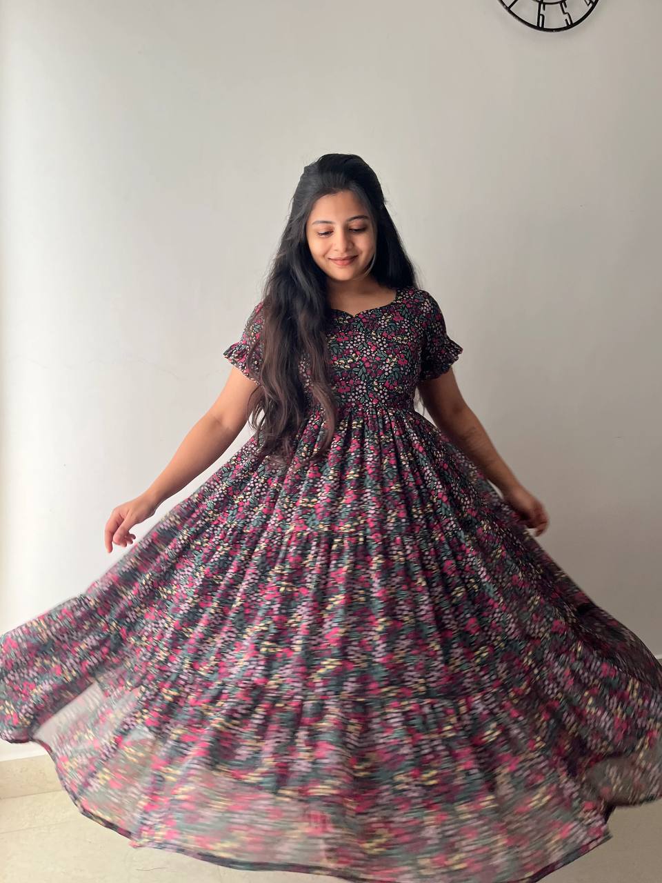 Radiant Fox Georgette Maxi Gown