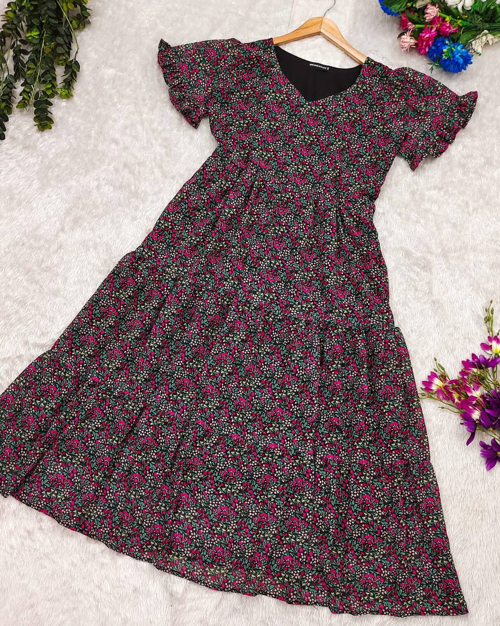 Radiant Fox Georgette Maxi Gown