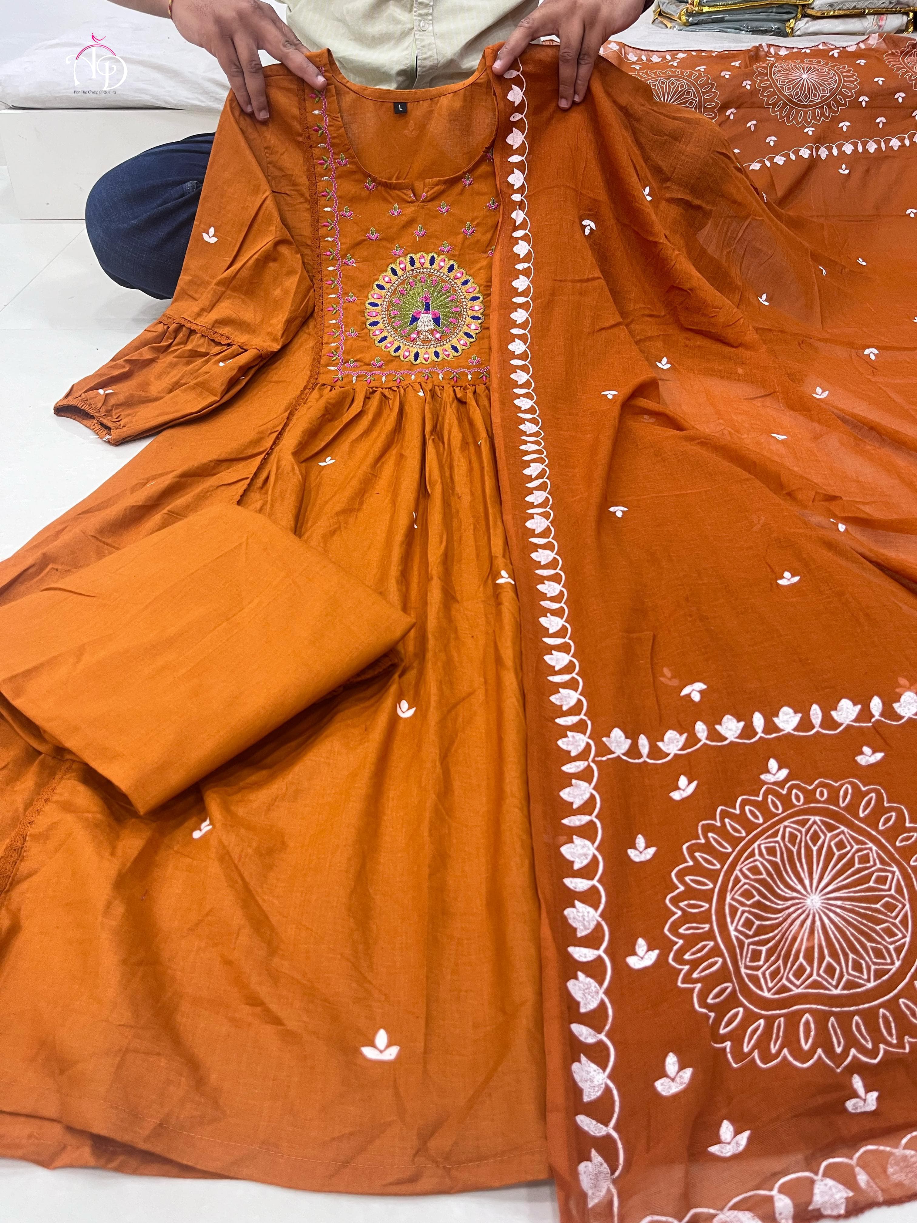 Radiant Orange Mal Cotton Kurta Set