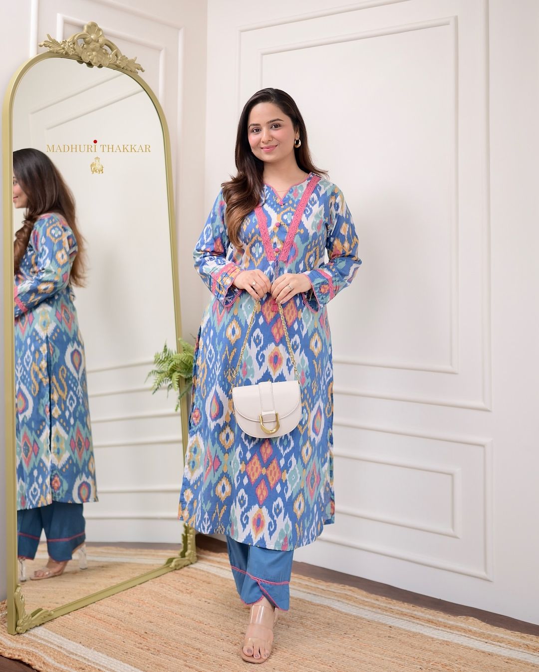 Fiesta Sky Blue Pure Cotton Ethnic Kurta-Set