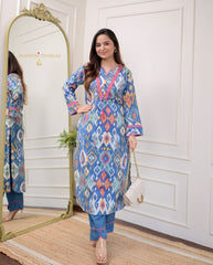 Fiesta Sky Blue Pure Cotton Ethnic Kurta-Set