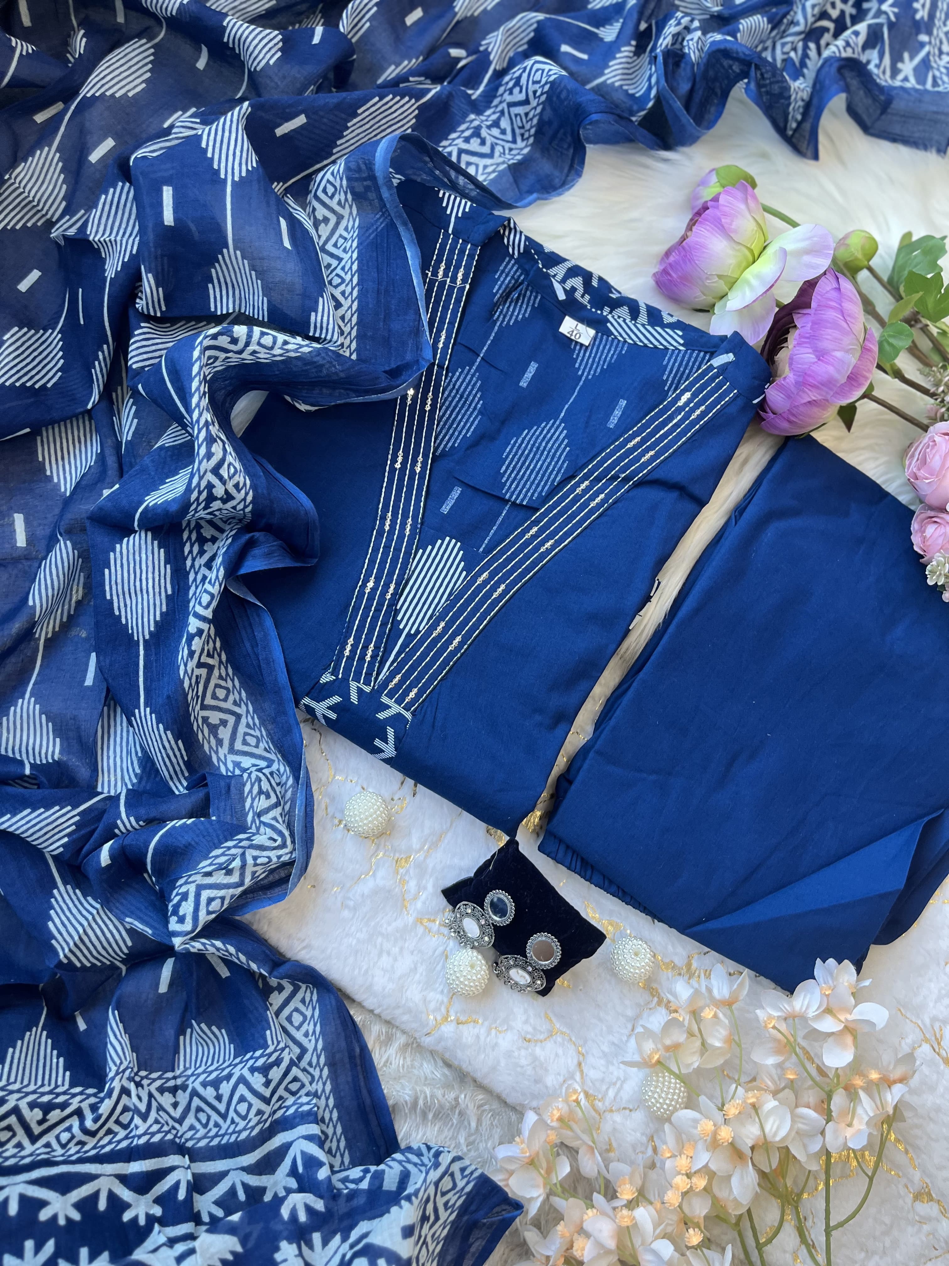 Glorious Blue Ethnic Kurta-Set