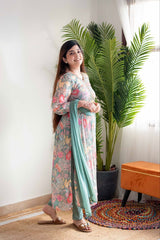 Flamingo Green Alia Cut Ethnic Kurta-Set