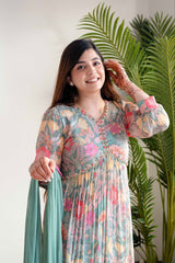 Flamingo Green Alia Cut Ethnic Kurta-Set