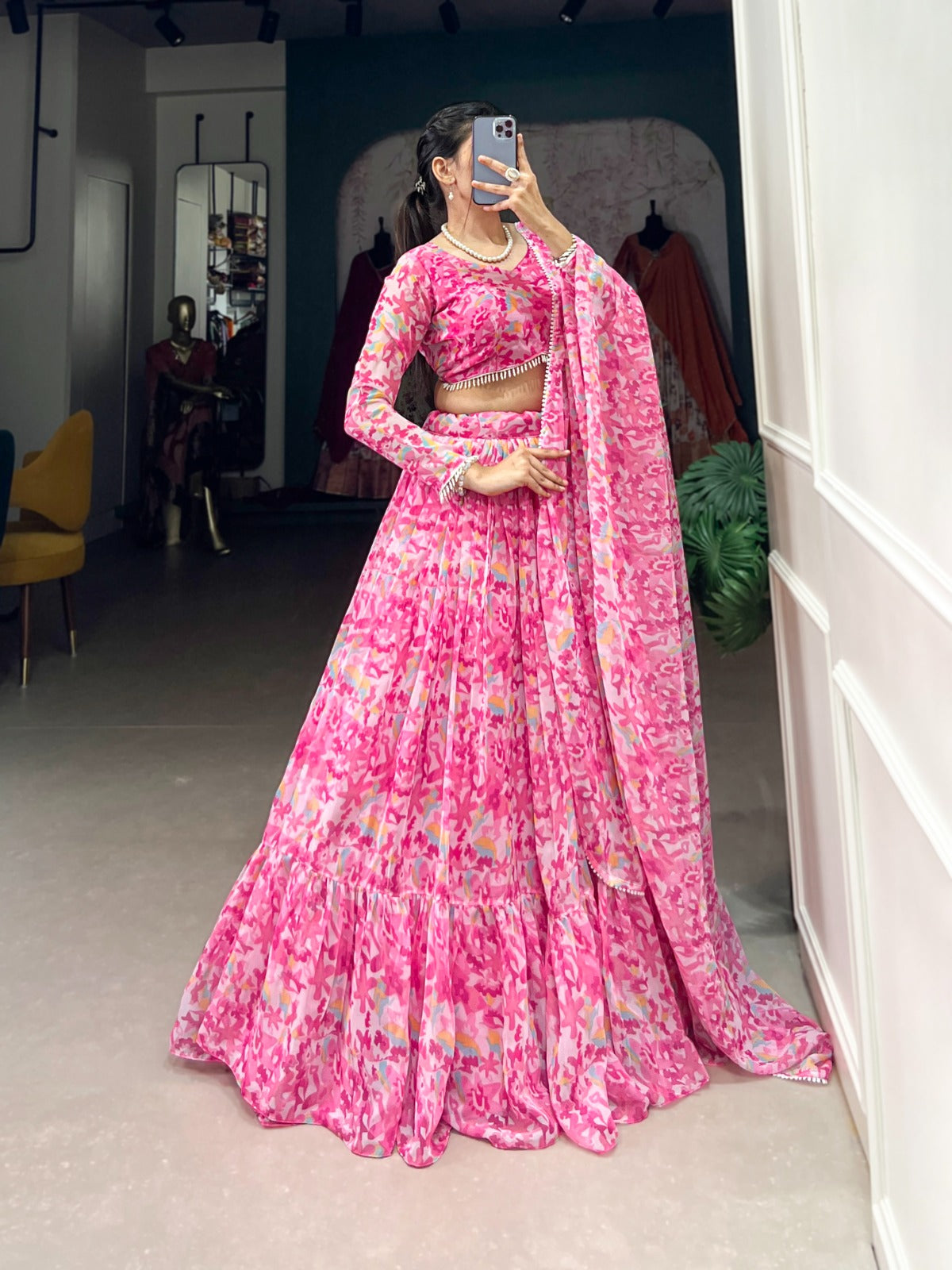 Blossom Georgette Printed Lehengha Choli With Dupatta