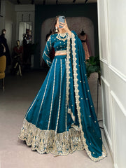Glamorous Vichitra Silk Sequins and Thread Embroidery Work Lehengha Choli With Blouse