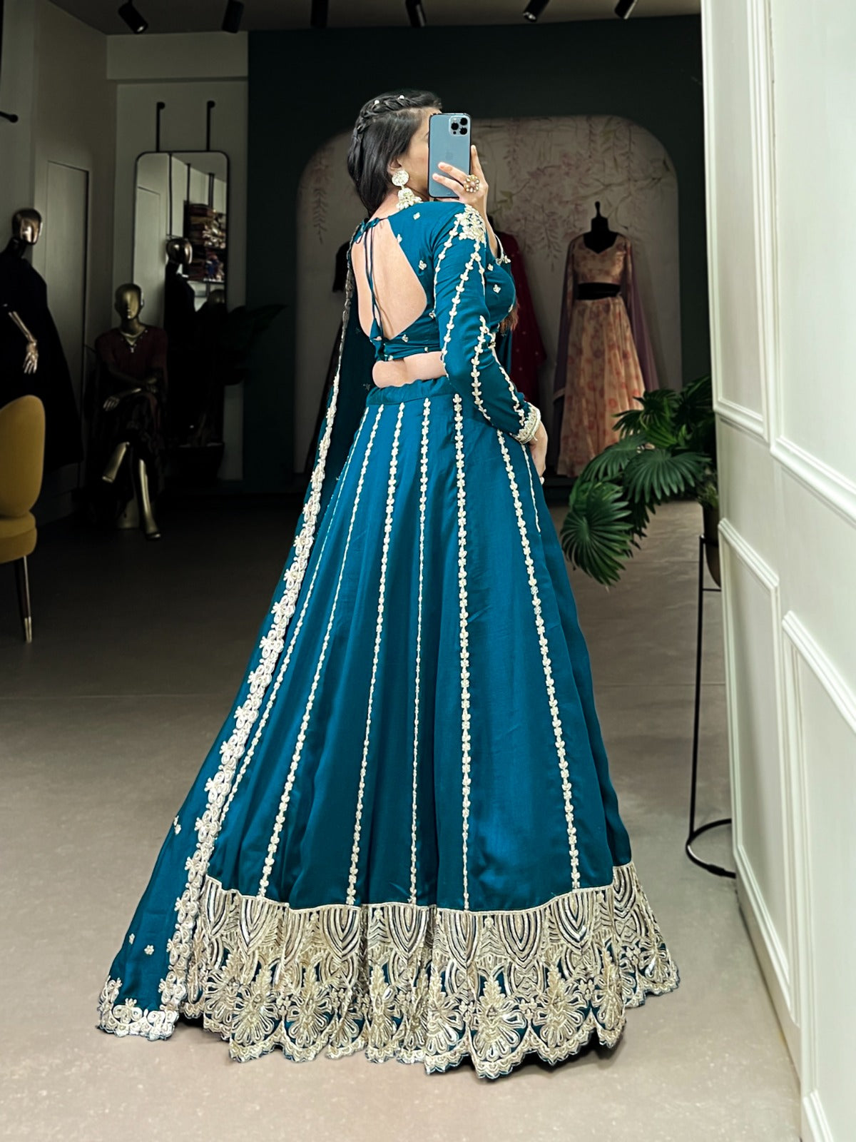 Glamorous Vichitra Silk Sequins and Thread Embroidery Work Lehengha Choli With Blouse