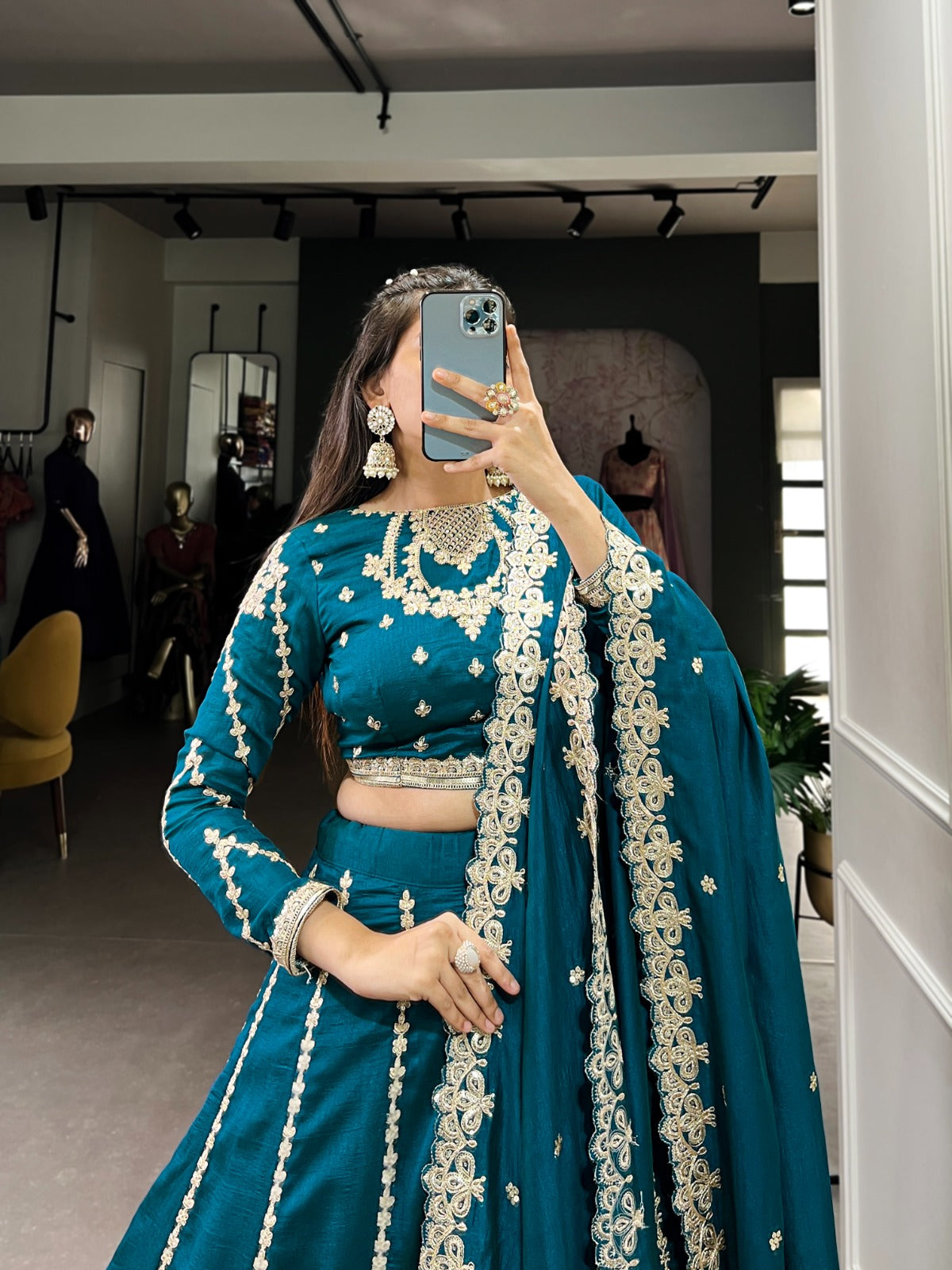 Glamorous Vichitra Silk Sequins and Thread Embroidery Work Lehengha Choli With Blouse