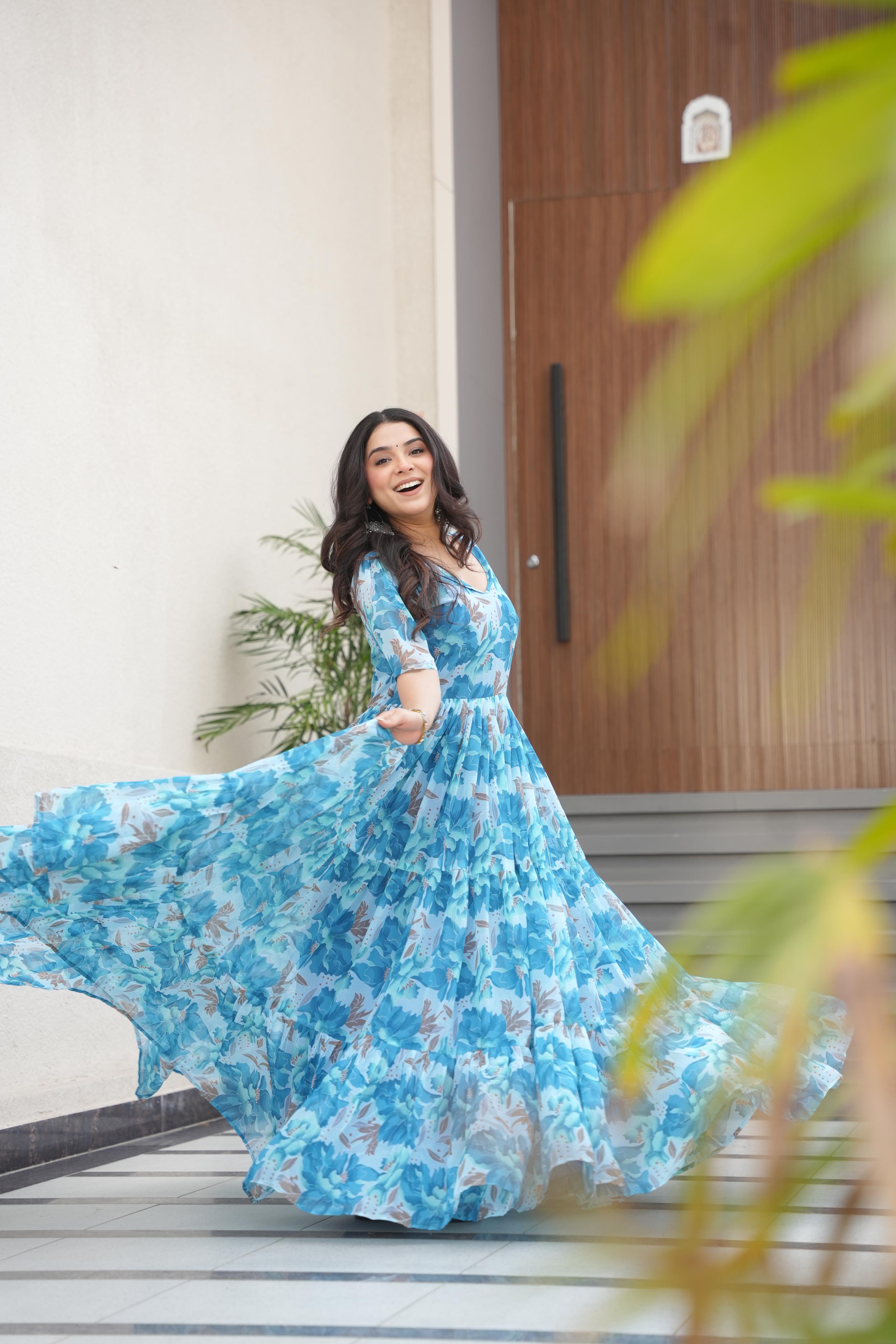 Flamingo Faux Georgette With print Maxi Gown