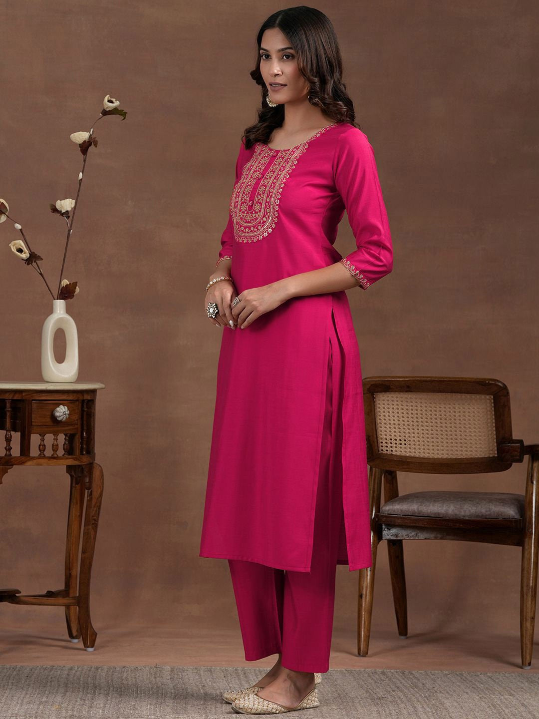 Flamingo Pink Ethnic Kurta-Set