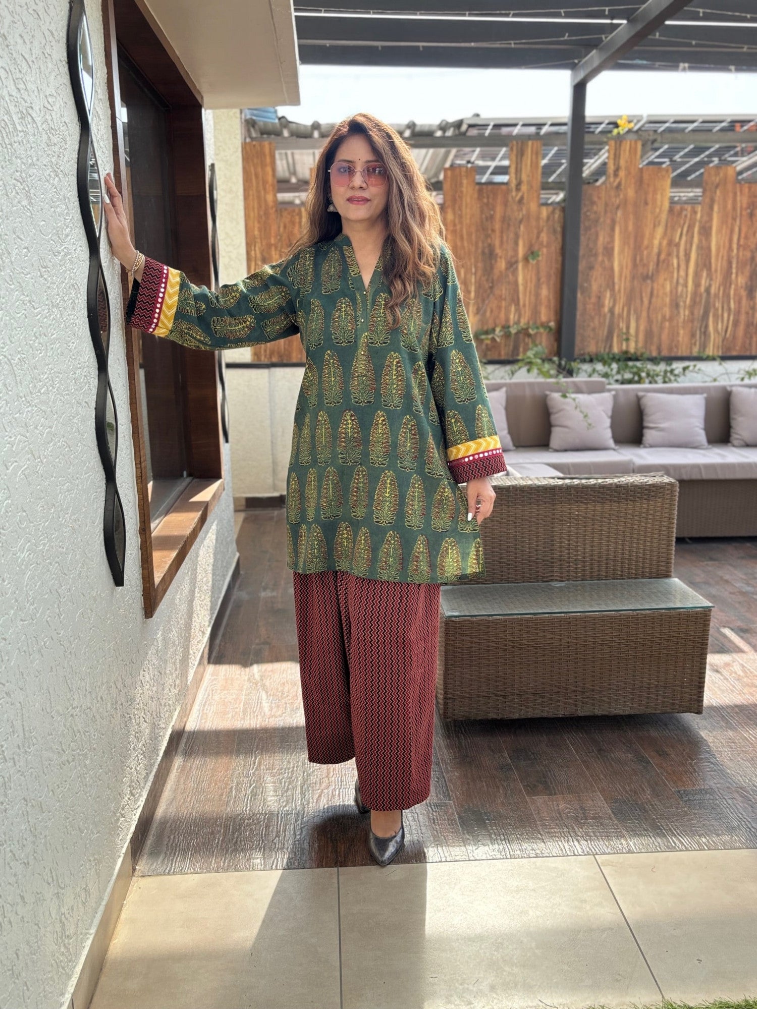 Maya Ajrakh Print Cotton Farshi Suit