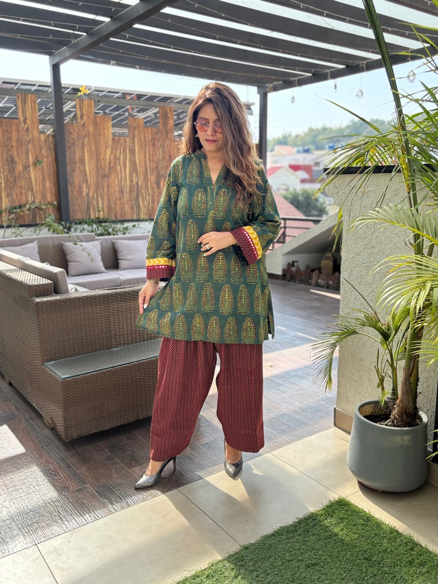 Maya Ajrakh Print Cotton Farshi Suit