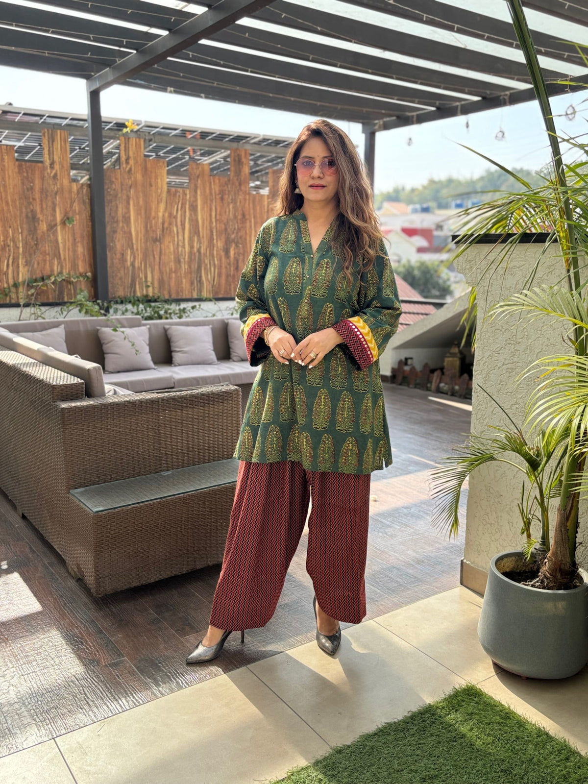 Maya Ajrakh Print Cotton Farshi Suit