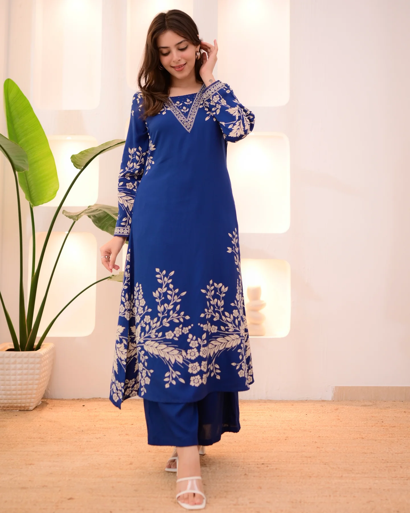 Marina Petals Cotton A-line Kurta Palazzo Set