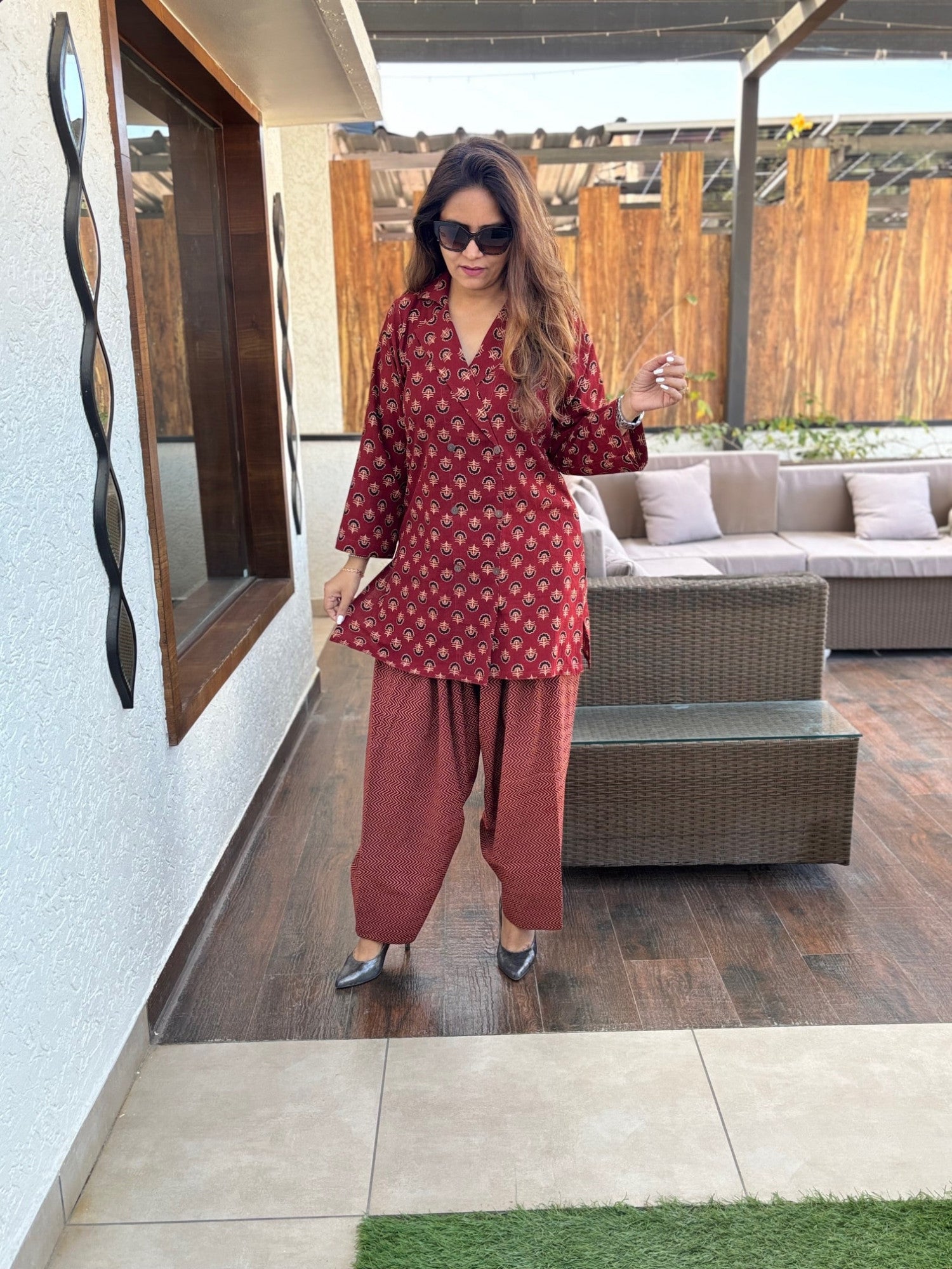 Padma Ajrakh Print Cotton Farshi Suit