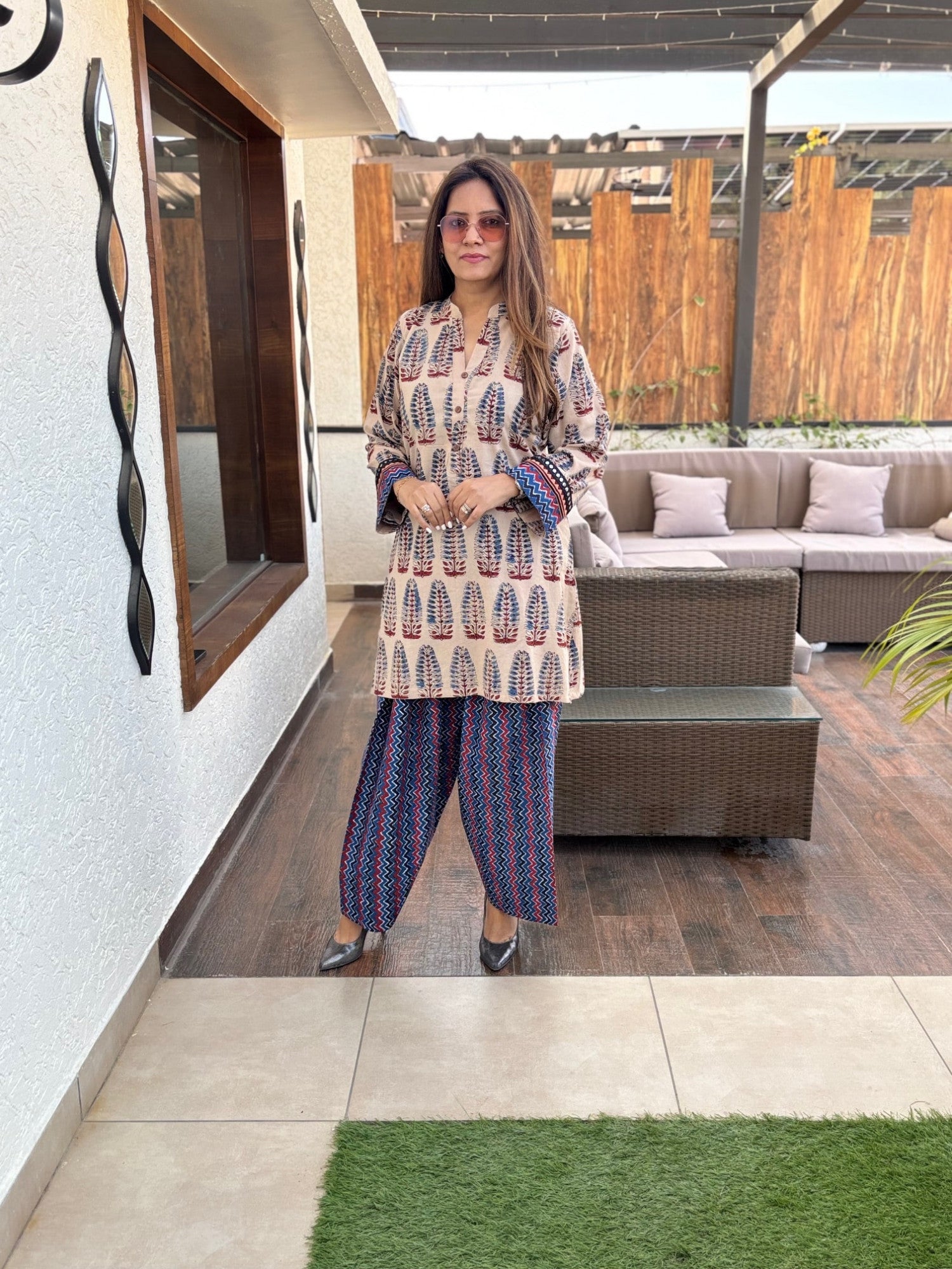 Noor Ajrakh Print Cotton Farshi Suit