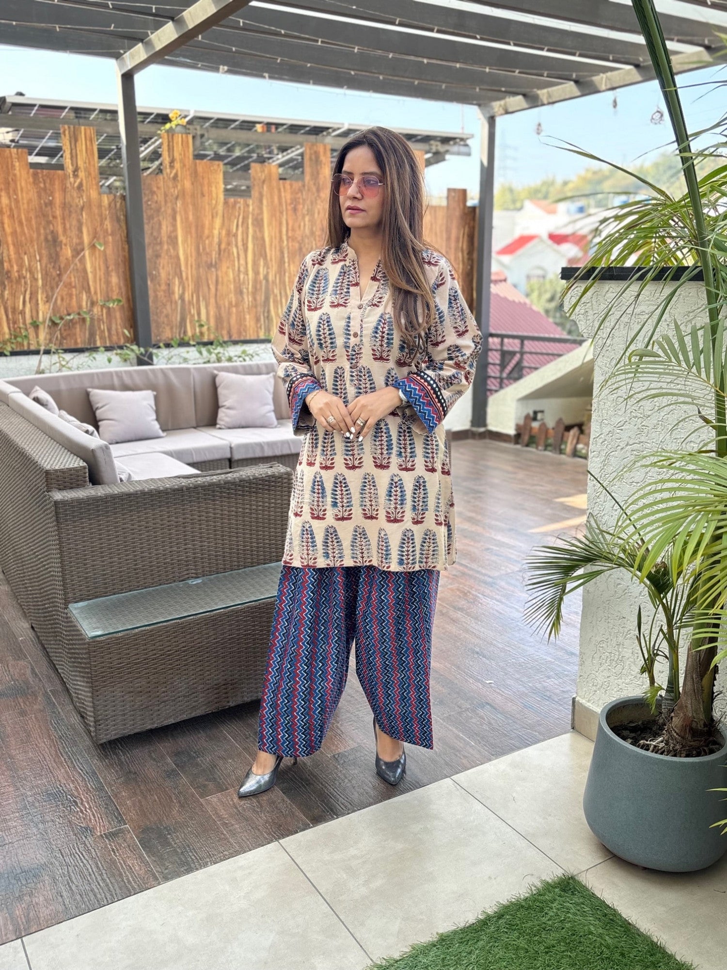 Noor Ajrakh Print Cotton Farshi Suit