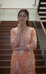 Saarah Chikankari Work Printed Straight Kurta - Orange