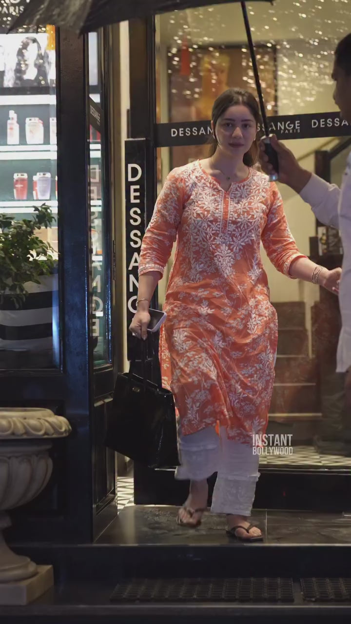 Saarah Chikankari Work Printed Straight Kurta - Orange