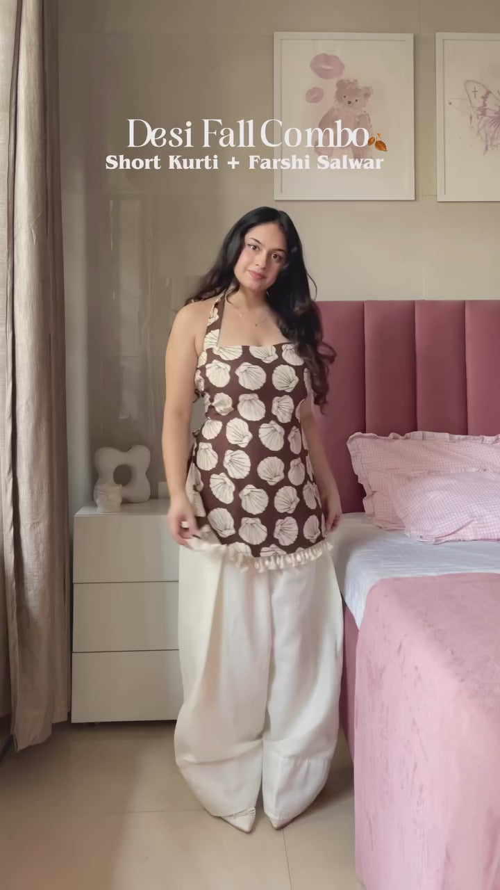Riva Linen Print Halter Neck Kurti with Farshi Salwar